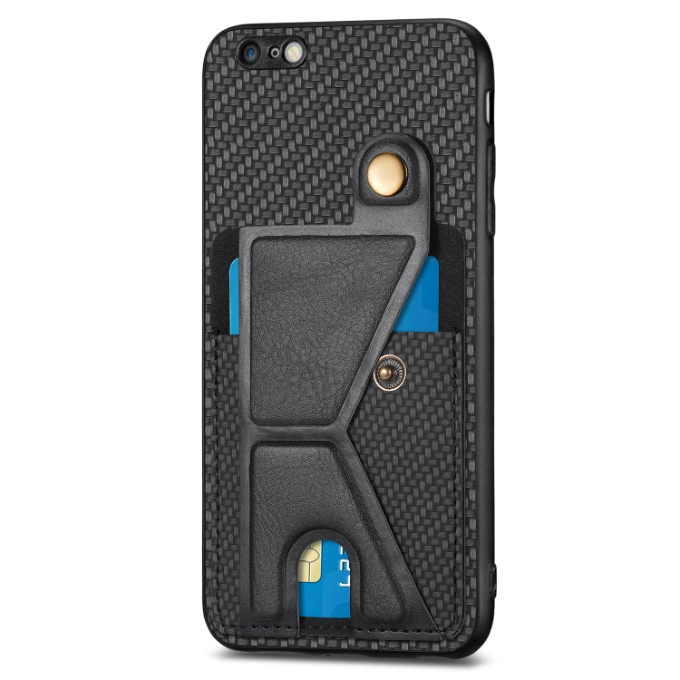 For iPhone 6 / 6s Carbon Fiber Wallet Flip Card K-shaped Holder Phone Case
