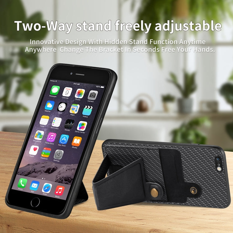 For iPhone 6 / 6s Carbon Fiber Wallet Flip Card K-shaped Holder Phone Case