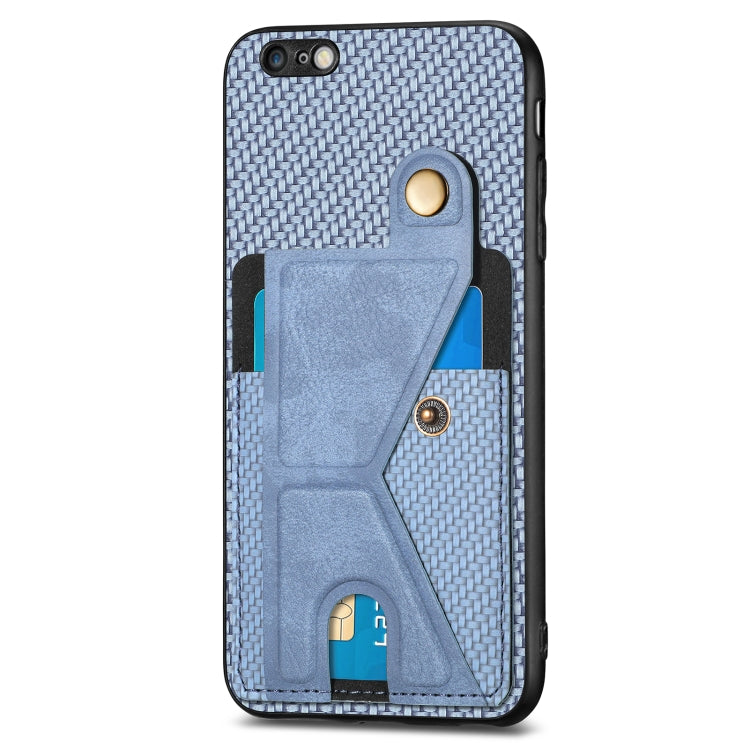 For iPhone 6 / 6s Carbon Fiber Wallet Flip Card K-shaped Holder Phone Case