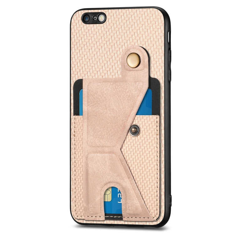For iPhone 6 / 6s Carbon Fiber Wallet Flip Card K-shaped Holder Phone Case