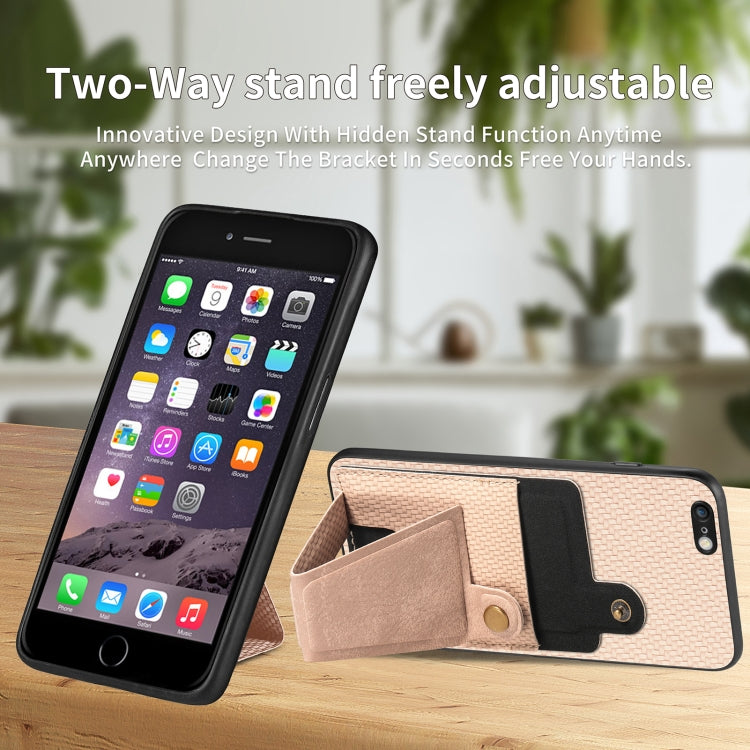 For iPhone 6 / 6s Carbon Fiber Wallet Flip Card K-shaped Holder Phone Case