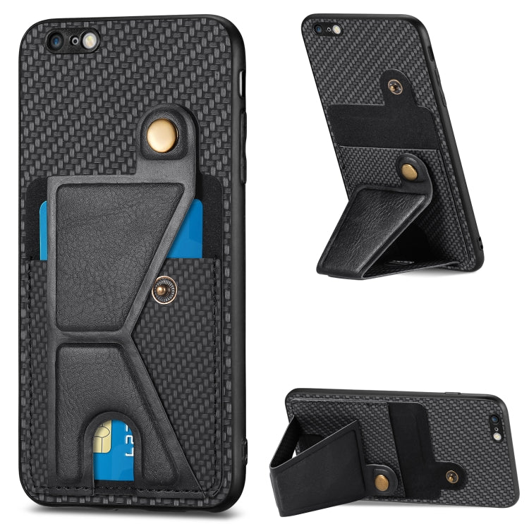 For iPhone 6 Plus / 6s Plus Carbon Fiber Wallet Flip Card K-shaped Holder Phone Case