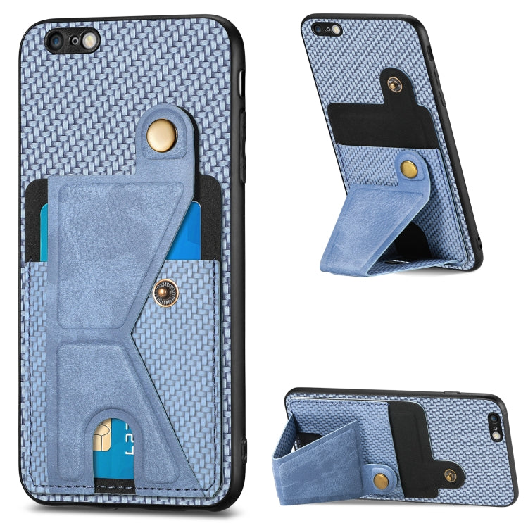 For iPhone 6 Plus / 6s Plus Carbon Fiber Wallet Flip Card K-shaped Holder Phone Case
