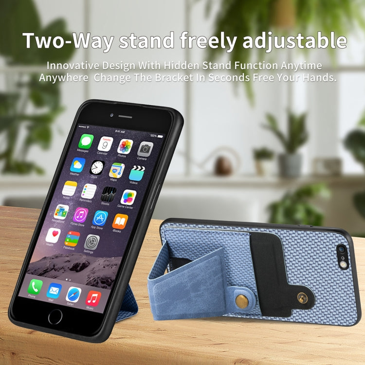 For iPhone 6 Plus / 6s Plus Carbon Fiber Wallet Flip Card K-shaped Holder Phone Case