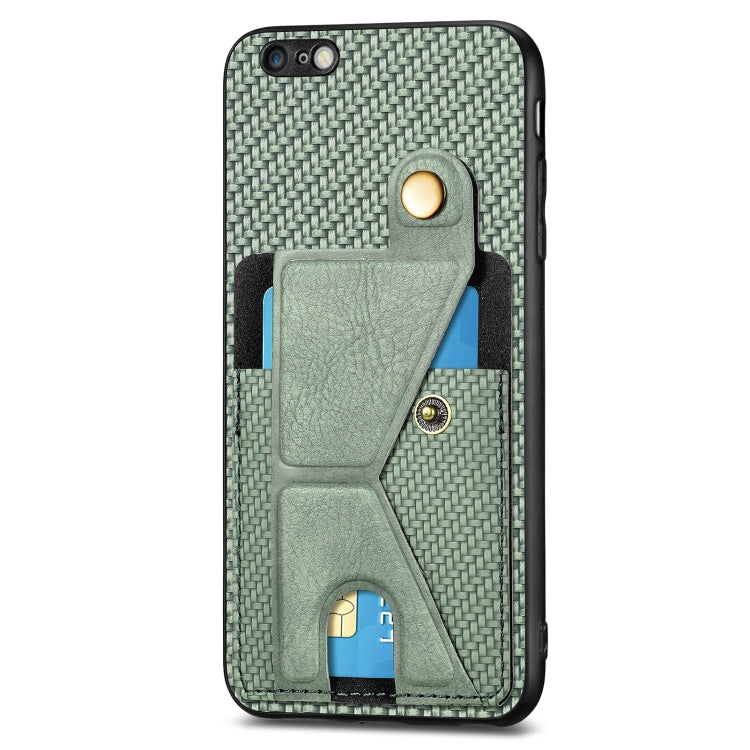 For iPhone 6 Plus / 6s Plus Carbon Fiber Wallet Flip Card K-shaped Holder Phone Case