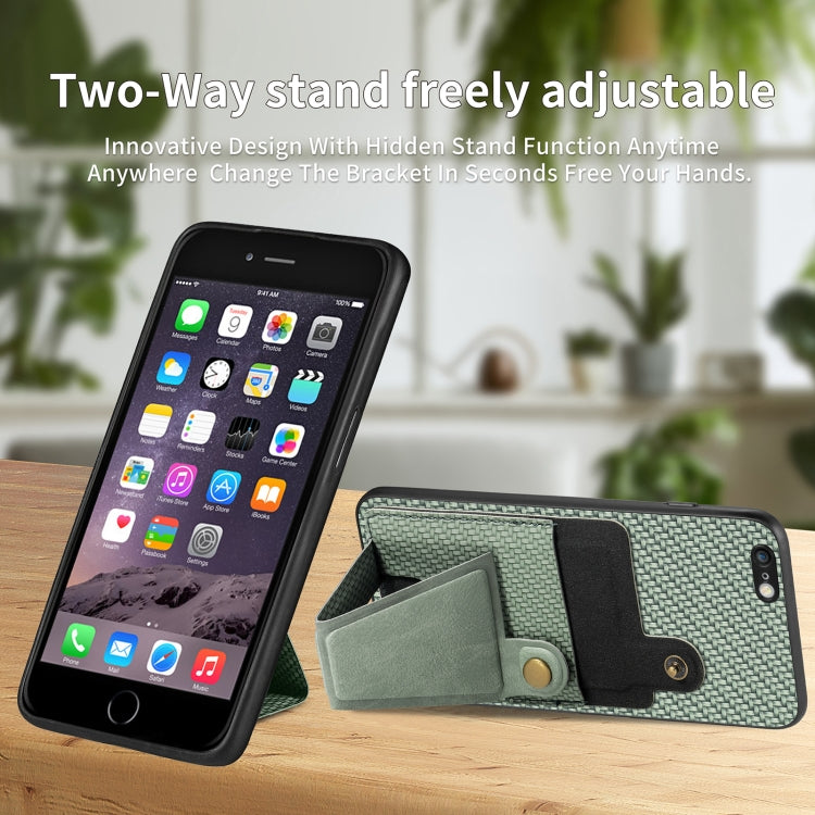 For iPhone 6 Plus / 6s Plus Carbon Fiber Wallet Flip Card K-shaped Holder Phone Case