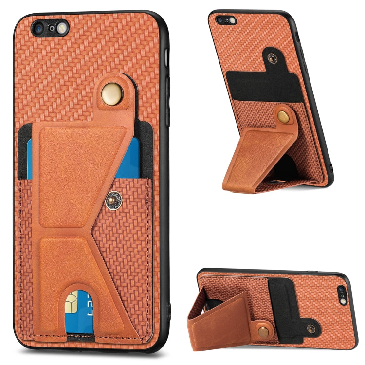 For iPhone 6 Plus / 6s Plus Carbon Fiber Wallet Flip Card K-shaped Holder Phone Case