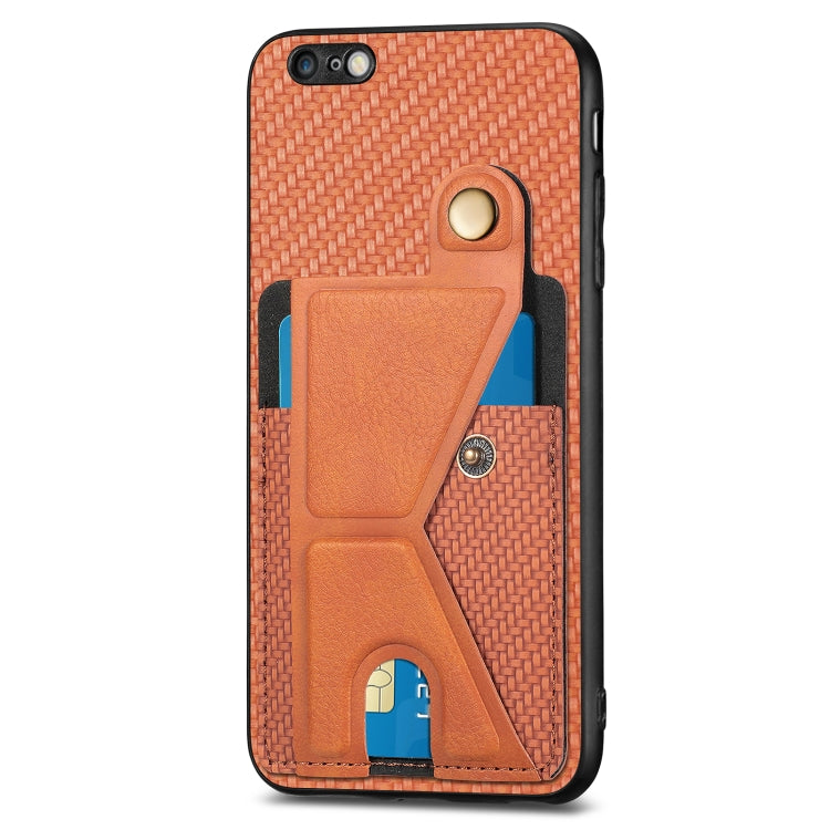 For iPhone 6 Plus / 6s Plus Carbon Fiber Wallet Flip Card K-shaped Holder Phone Case