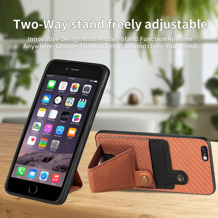 For iPhone 6 Plus / 6s Plus Carbon Fiber Wallet Flip Card K-shaped Holder Phone Case