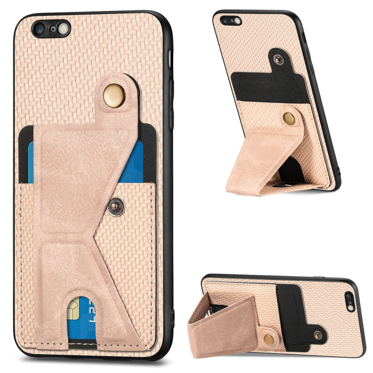 For iPhone 6 Plus / 6s Plus Carbon Fiber Wallet Flip Card K-shaped Holder Phone Case
