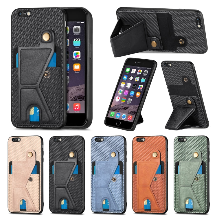 For iPhone 6 Plus / 6s Plus Carbon Fiber Wallet Flip Card K-shaped Holder Phone Case