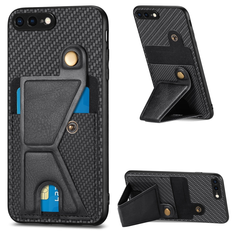 For iPhone SE 2022 / 2020 / 7 / 8 Carbon Fiber Wallet Flip Card K-shaped Holder Phone Case