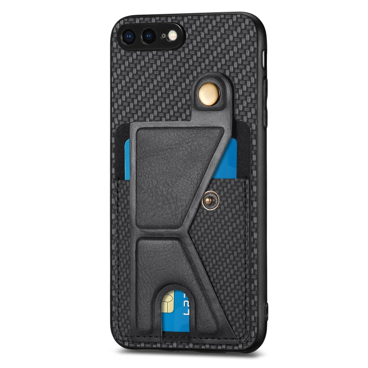 For iPhone SE 2022 / 2020 / 7 / 8 Carbon Fiber Wallet Flip Card K-shaped Holder Phone Case