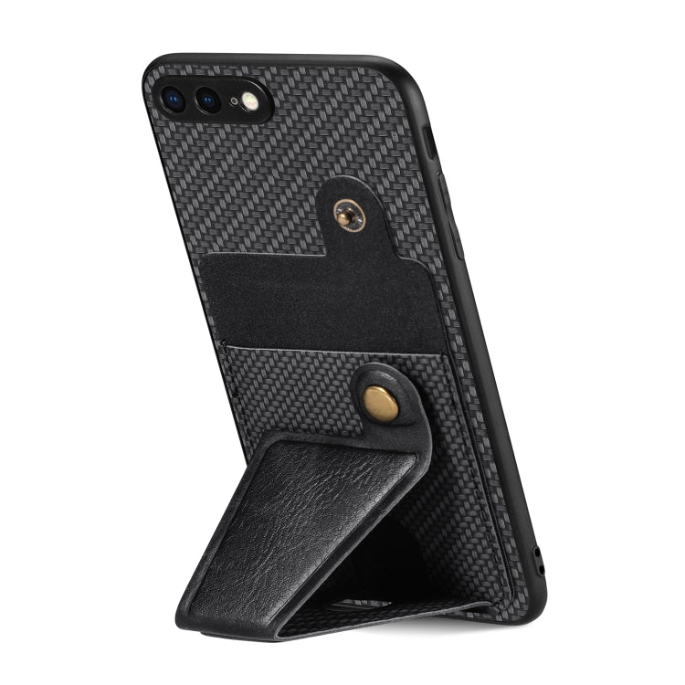 For iPhone SE 2022 / 2020 / 7 / 8 Carbon Fiber Wallet Flip Card K-shaped Holder Phone Case