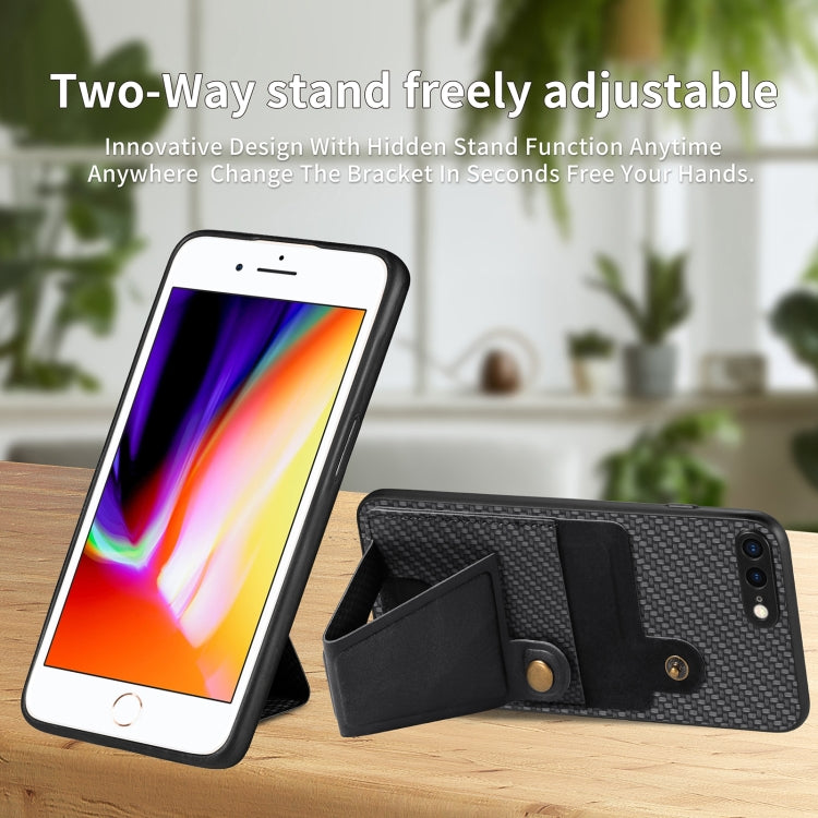 For iPhone SE 2022 / 2020 / 7 / 8 Carbon Fiber Wallet Flip Card K-shaped Holder Phone Case