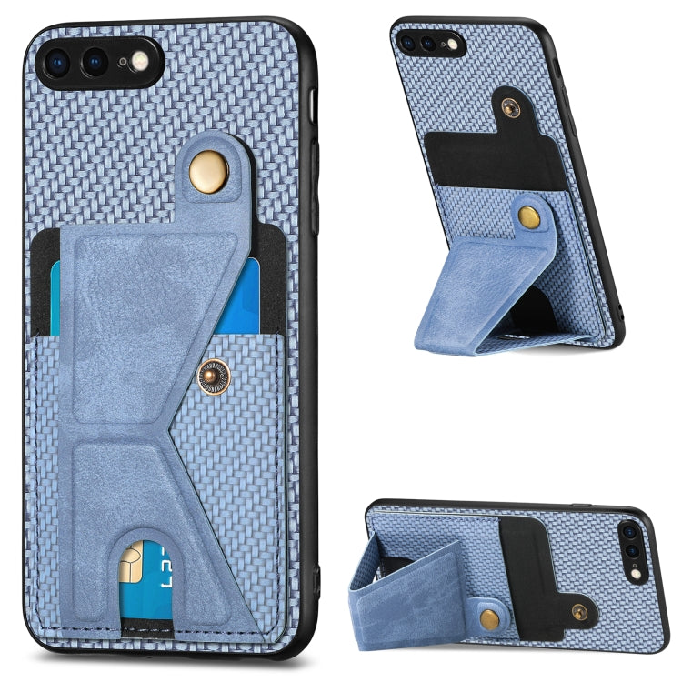 For iPhone SE 2022 / 2020 / 7 / 8 Carbon Fiber Wallet Flip Card K-shaped Holder Phone Case