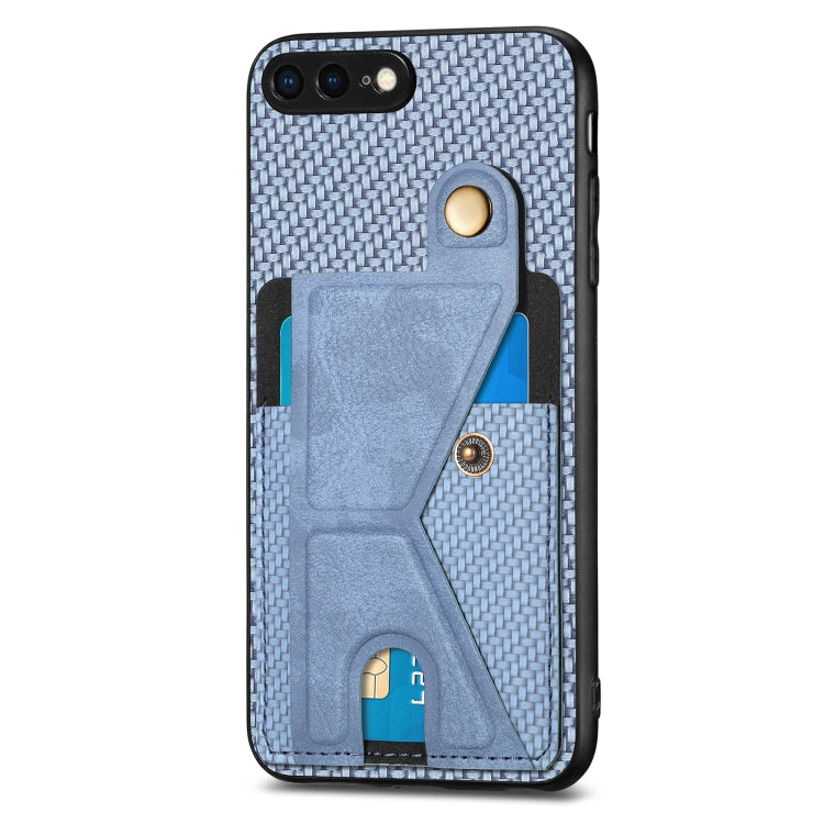 For iPhone SE 2022 / 2020 / 7 / 8 Carbon Fiber Wallet Flip Card K-shaped Holder Phone Case