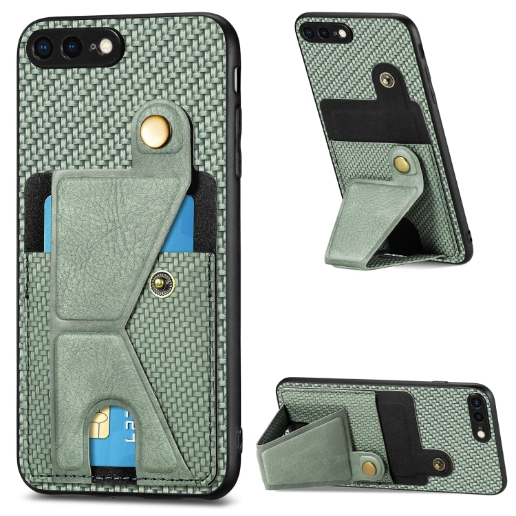 For iPhone SE 2022 / 2020 / 7 / 8 Carbon Fiber Wallet Flip Card K-shaped Holder Phone Case
