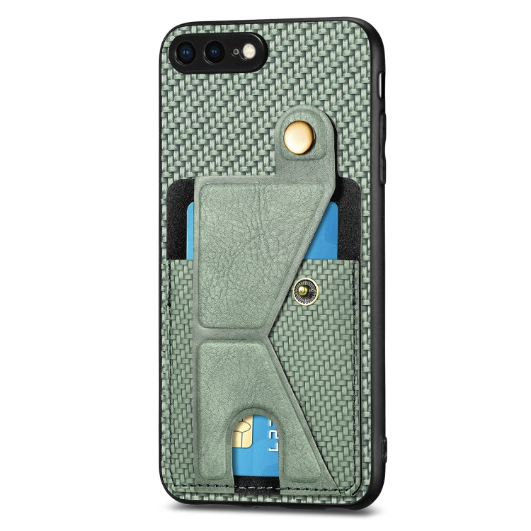 For iPhone SE 2022 / 2020 / 7 / 8 Carbon Fiber Wallet Flip Card K-shaped Holder Phone Case