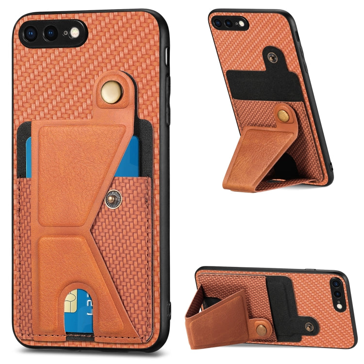 For iPhone SE 2022 / 2020 / 7 / 8 Carbon Fiber Wallet Flip Card K-shaped Holder Phone Case