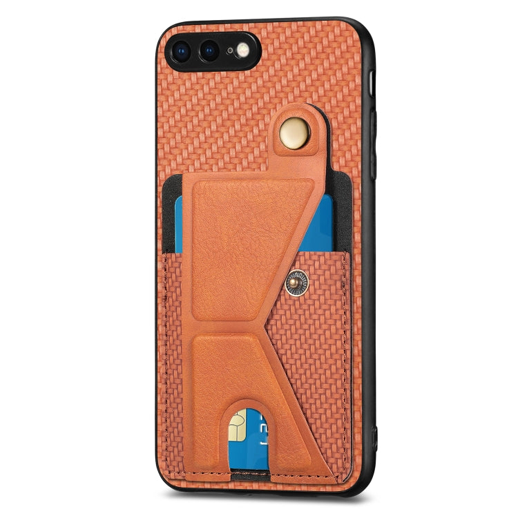For iPhone SE 2022 / 2020 / 7 / 8 Carbon Fiber Wallet Flip Card K-shaped Holder Phone Case
