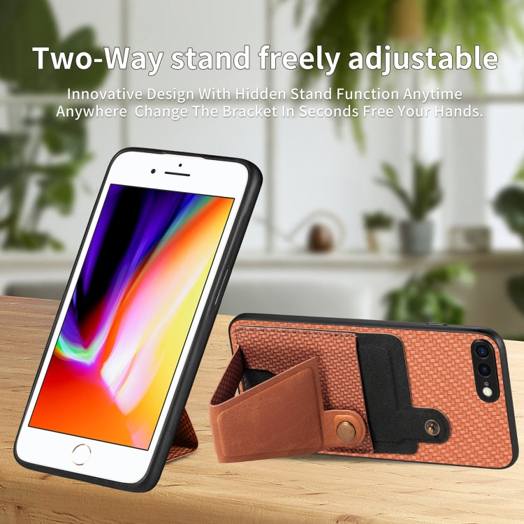 For iPhone SE 2022 / 2020 / 7 / 8 Carbon Fiber Wallet Flip Card K-shaped Holder Phone Case