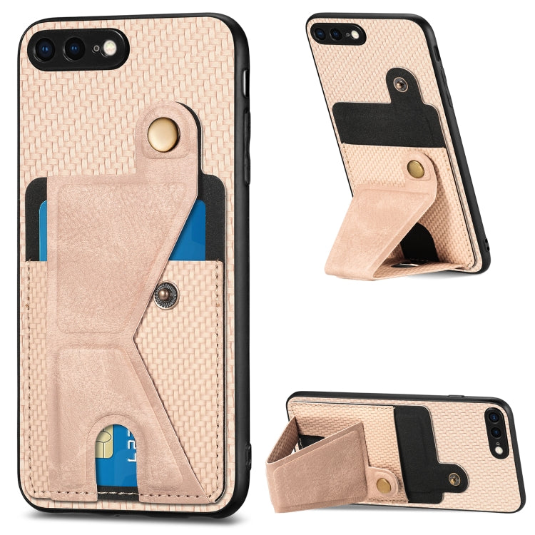 For iPhone SE 2022 / 2020 / 7 / 8 Carbon Fiber Wallet Flip Card K-shaped Holder Phone Case