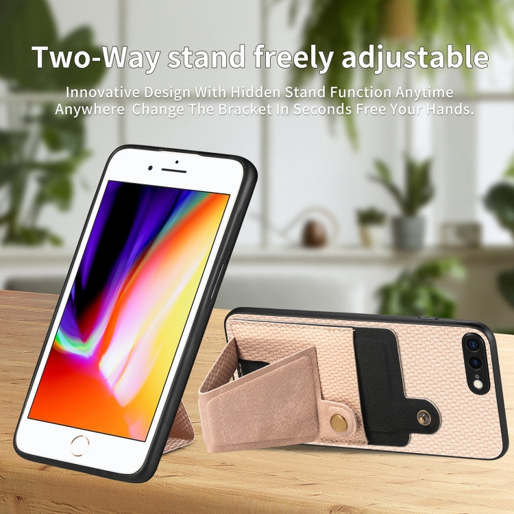 For iPhone SE 2022 / 2020 / 7 / 8 Carbon Fiber Wallet Flip Card K-shaped Holder Phone Case
