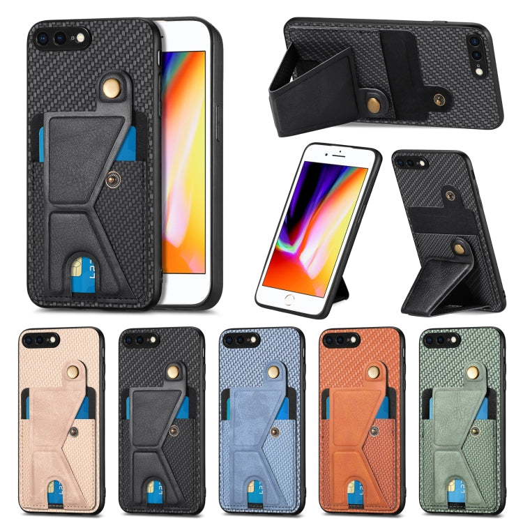 For iPhone SE 2022 / 2020 / 7 / 8 Carbon Fiber Wallet Flip Card K-shaped Holder Phone Case