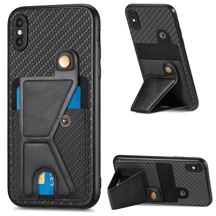 For iPhone X / XS Carbon Fiber Wallet Flip Card K-shaped Holder Phone Case
