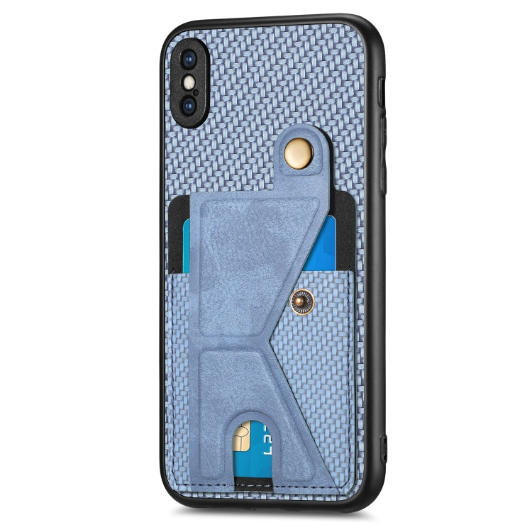 For iPhone X / XS Carbon Fiber Wallet Flip Card K-shaped Holder Phone Case