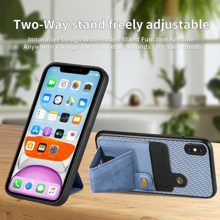 For iPhone X / XS Carbon Fiber Wallet Flip Card K-shaped Holder Phone Case