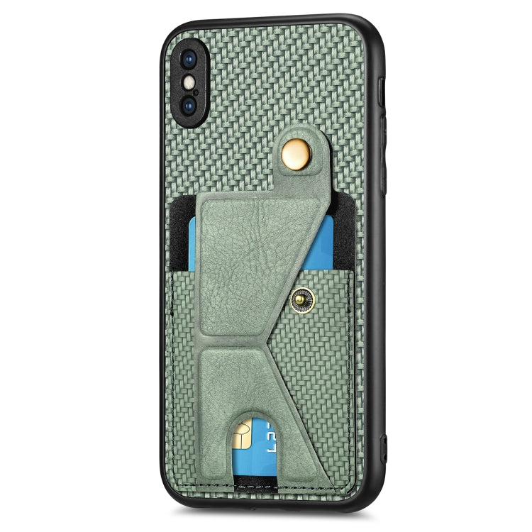 For iPhone X / XS Carbon Fiber Wallet Flip Card K-shaped Holder Phone Case