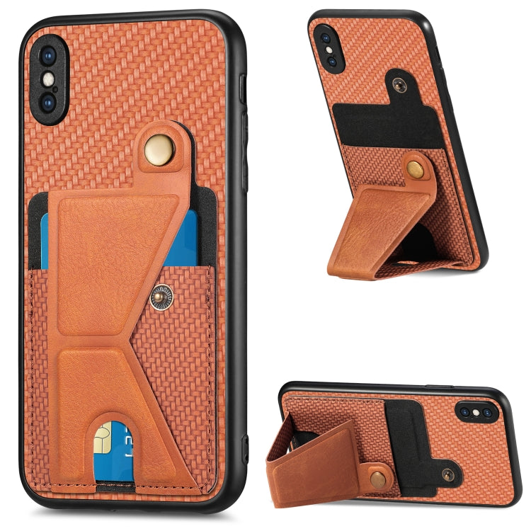 For iPhone X / XS Carbon Fiber Wallet Flip Card K-shaped Holder Phone Case