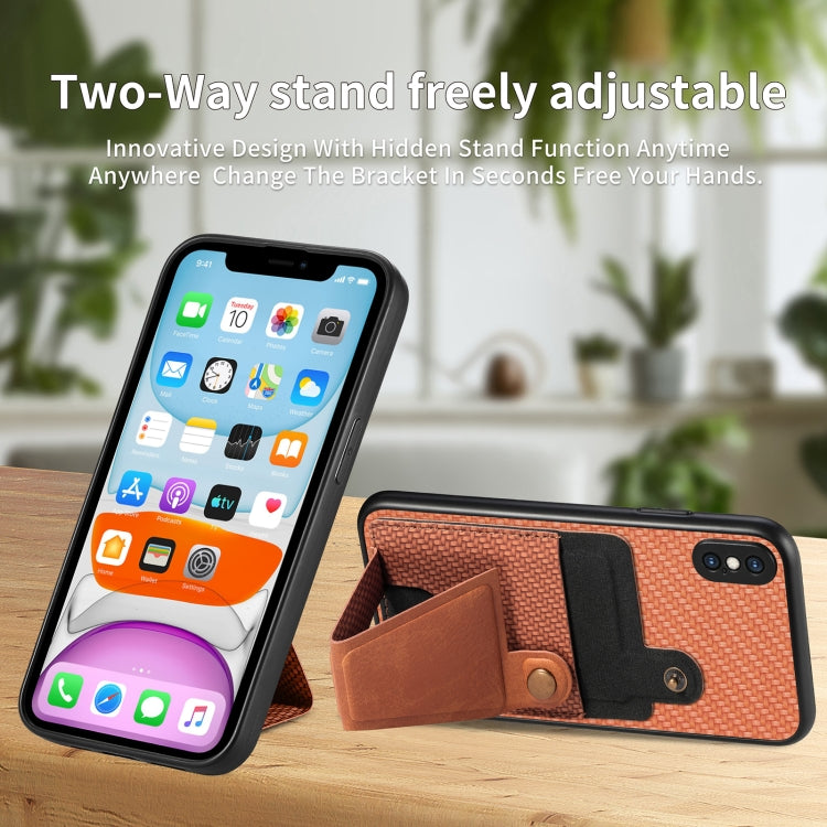 For iPhone X / XS Carbon Fiber Wallet Flip Card K-shaped Holder Phone Case