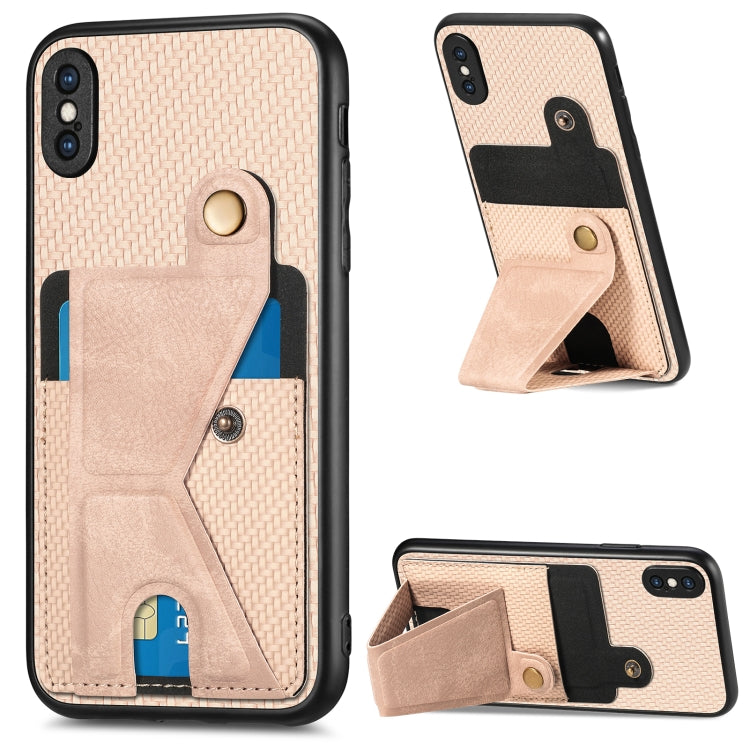 For iPhone X / XS Carbon Fiber Wallet Flip Card K-shaped Holder Phone Case