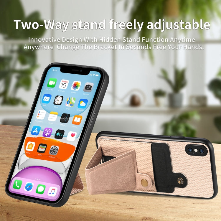 For iPhone X / XS Carbon Fiber Wallet Flip Card K-shaped Holder Phone Case