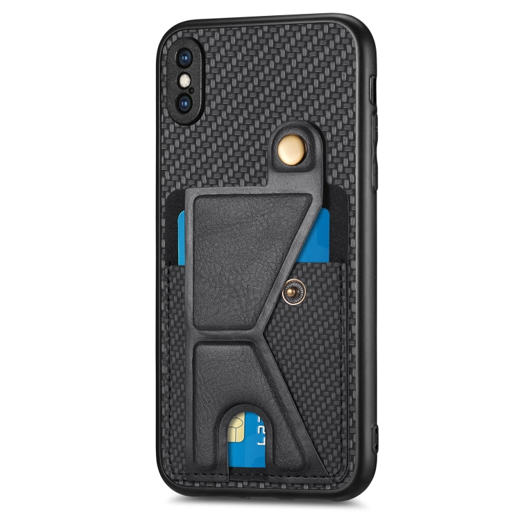 For iPhone XS Max Carbon Fiber Wallet Flip Card K-shaped Holder Phone Case