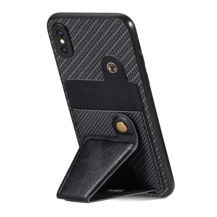 For iPhone XS Max Carbon Fiber Wallet Flip Card K-shaped Holder Phone Case