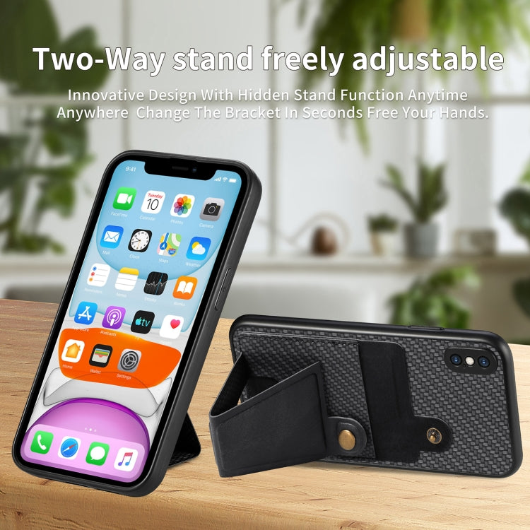For iPhone XS Max Carbon Fiber Wallet Flip Card K-shaped Holder Phone Case