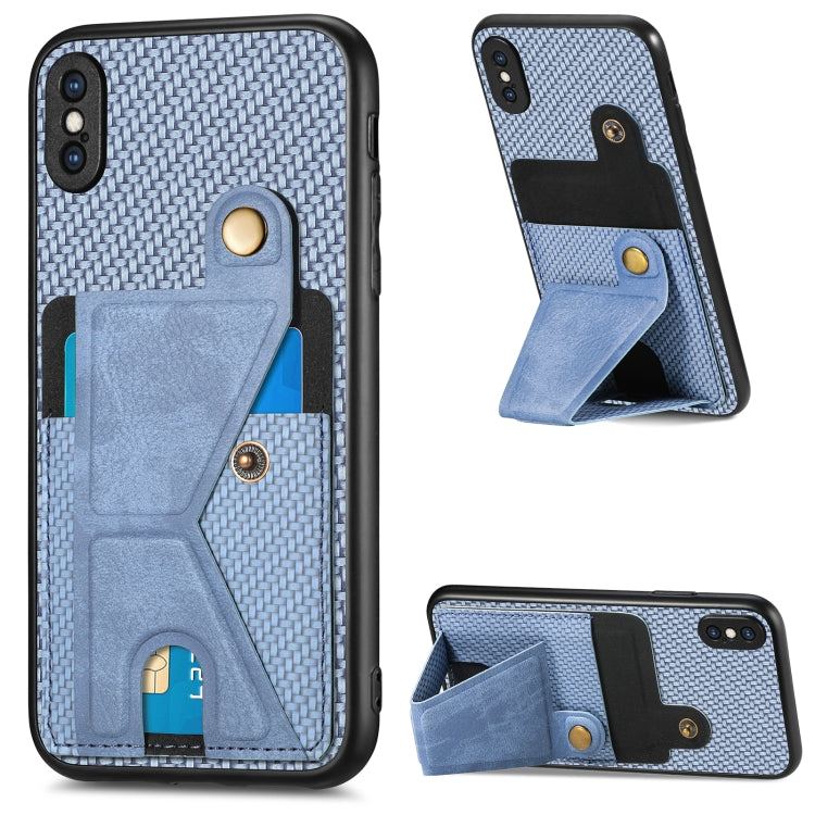 For iPhone XS Max Carbon Fiber Wallet Flip Card K-shaped Holder Phone Case