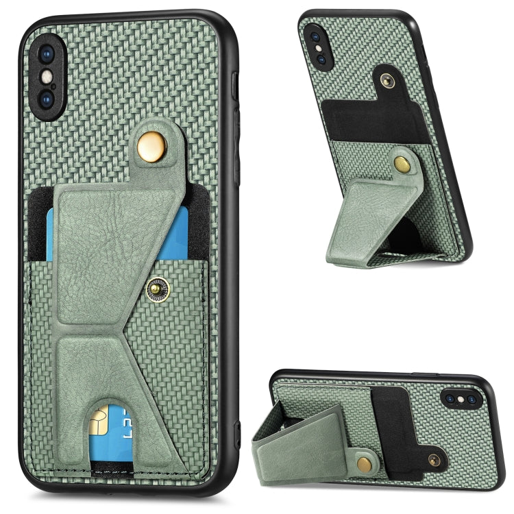 For iPhone XS Max Carbon Fiber Wallet Flip Card K-shaped Holder Phone Case