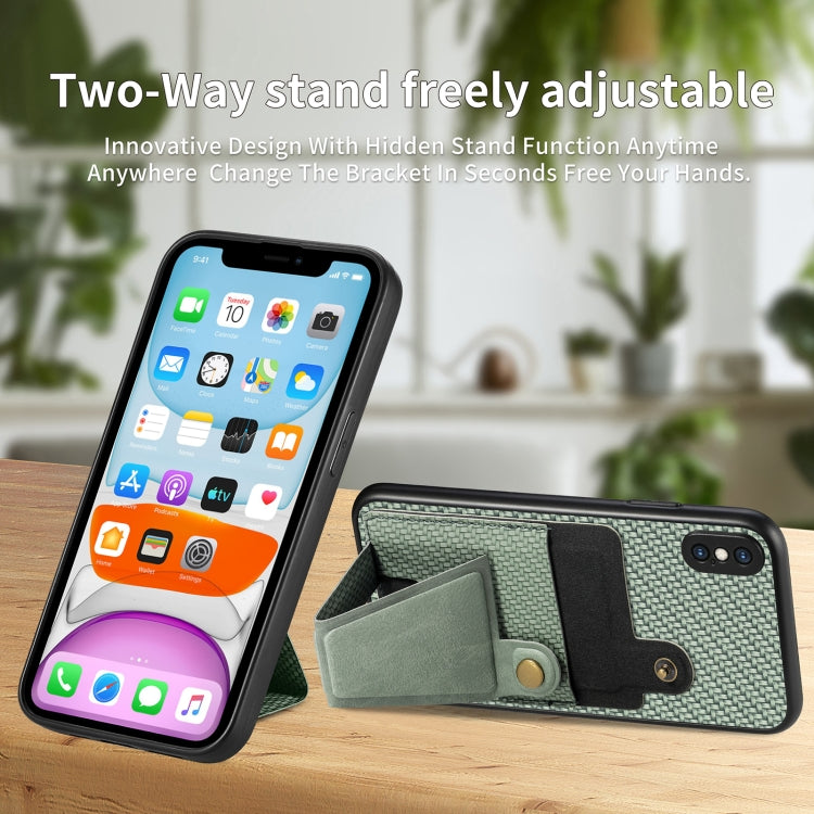For iPhone XS Max Carbon Fiber Wallet Flip Card K-shaped Holder Phone Case