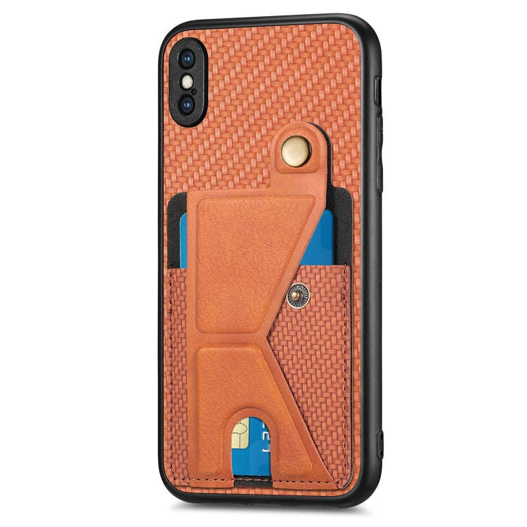 For iPhone XS Max Carbon Fiber Wallet Flip Card K-shaped Holder Phone Case