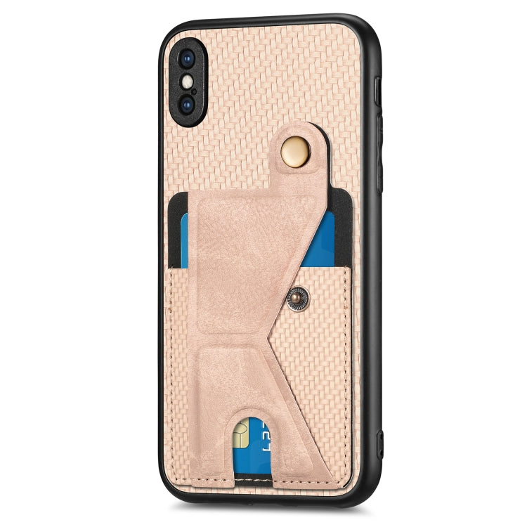 For iPhone XS Max Carbon Fiber Wallet Flip Card K-shaped Holder Phone Case