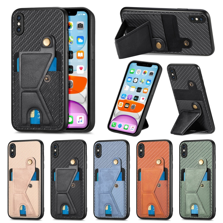For iPhone XS Max Carbon Fiber Wallet Flip Card K-shaped Holder Phone Case