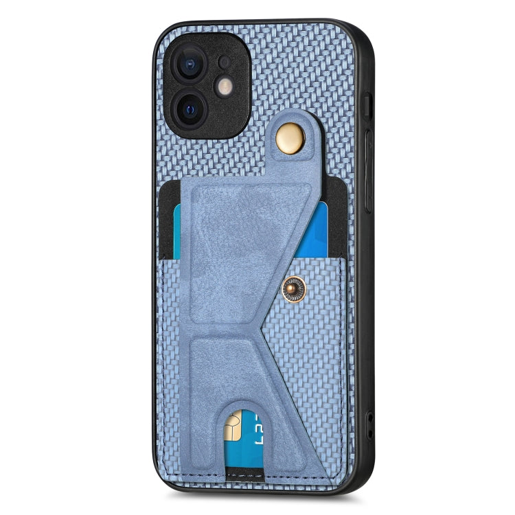 For iPhone 11 Carbon Fiber Wallet Flip Card K-shaped Holder Phone Case