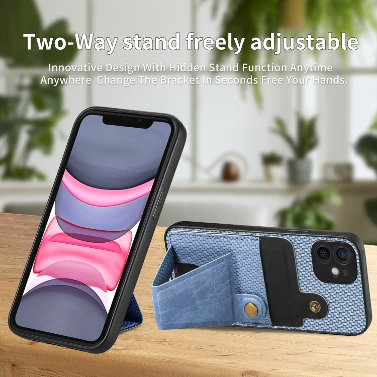 For iPhone 11 Carbon Fiber Wallet Flip Card K-shaped Holder Phone Case