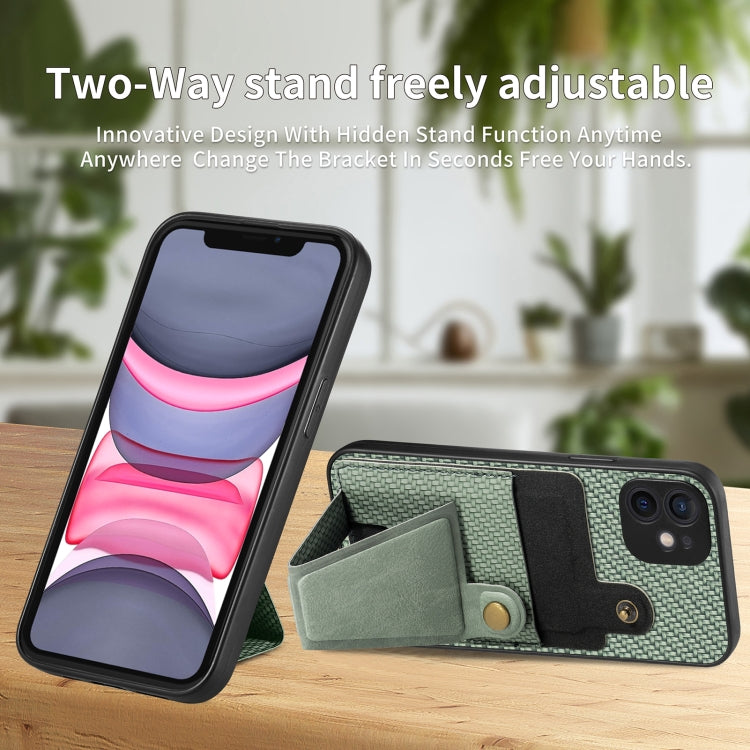 For iPhone 11 Carbon Fiber Wallet Flip Card K-shaped Holder Phone Case