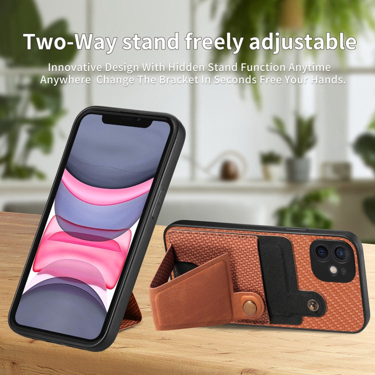 For iPhone 11 Carbon Fiber Wallet Flip Card K-shaped Holder Phone Case